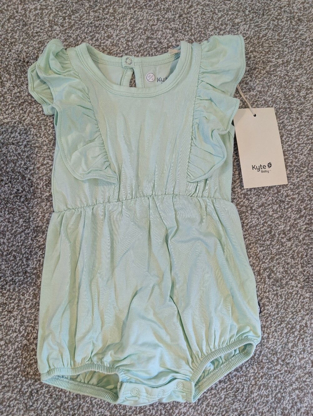 Kyte BABY Mint Green Ruffle Bubble Bamboo Romper 6-12 Months